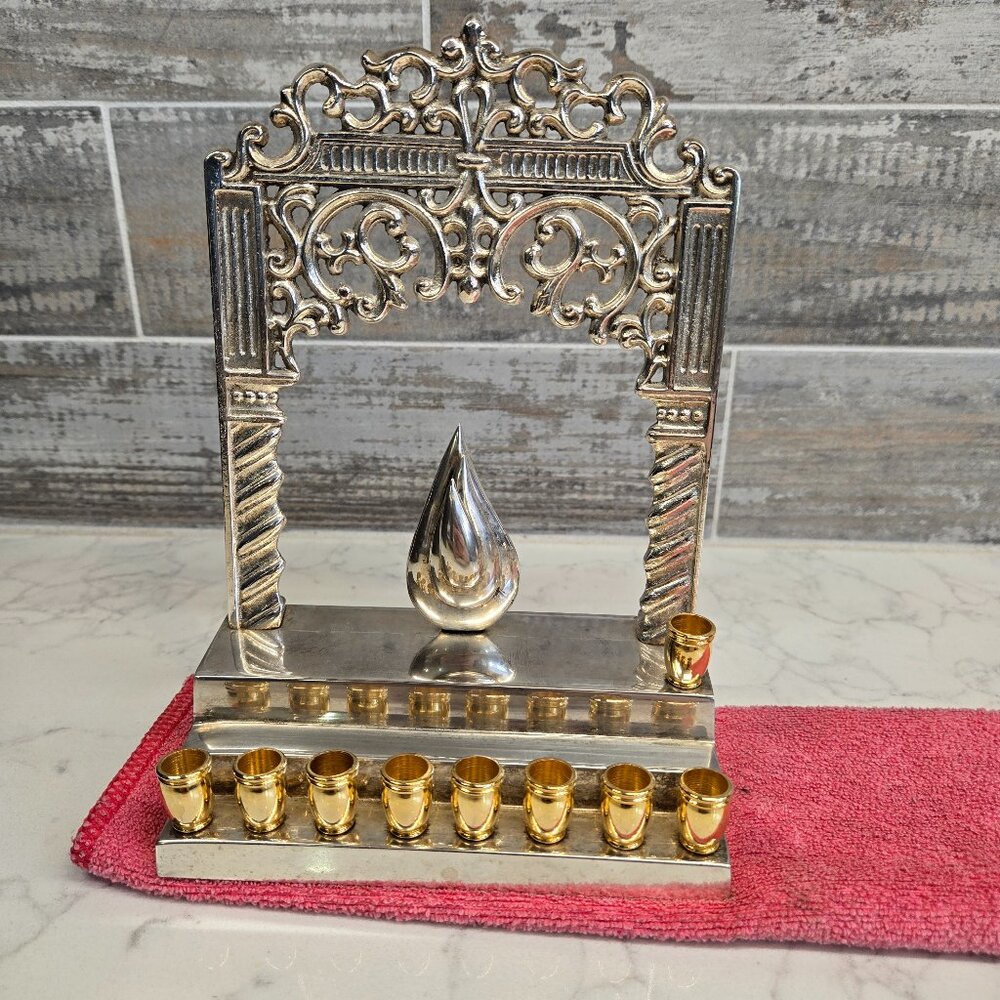 Heavy and Unique Vintage Menorah Silver Plated